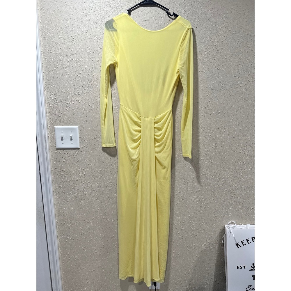ASOS DESIGN Women Yellow Mesh Long Sleeve Open Back Ruched Maxi Dress NWT